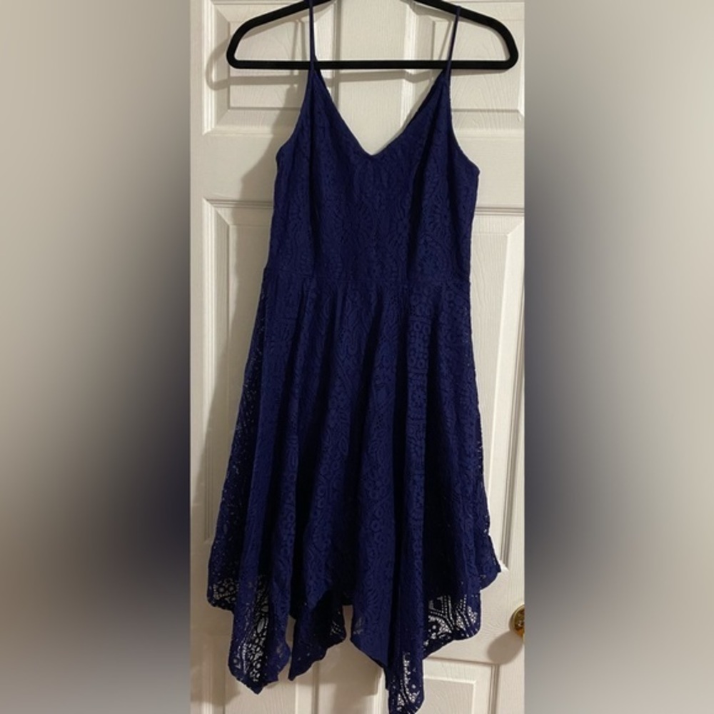 Express Navy Blue‎ Dress, V-Neck, Spaghetti Straps, Asymmetrical, size S